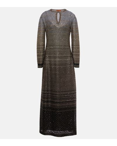 Missoni Robe longue rayee a sequins - Gris