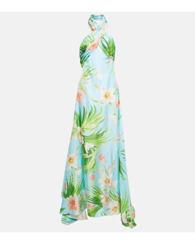 Carolina Herrera Floral Halterneck Silk Gown - Green