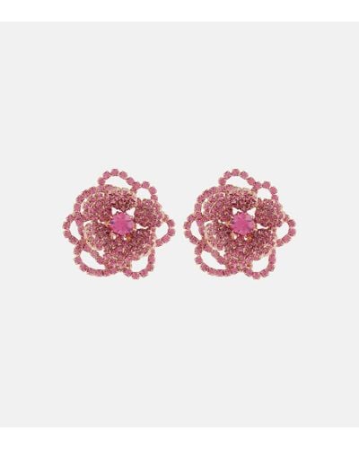 Magda Butrym Pendientes de clip florales con cristales - Rosa