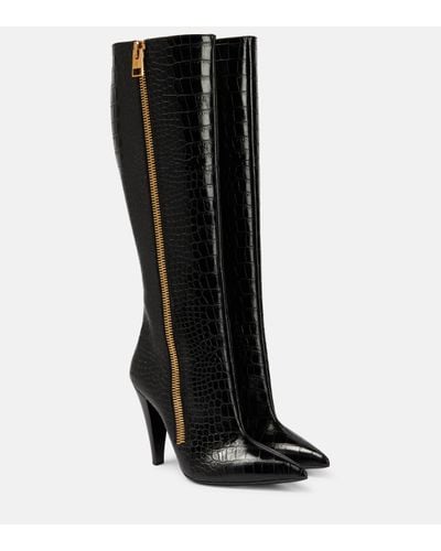 Tom Ford Croc-effect Leather Knee-high Boots - Black