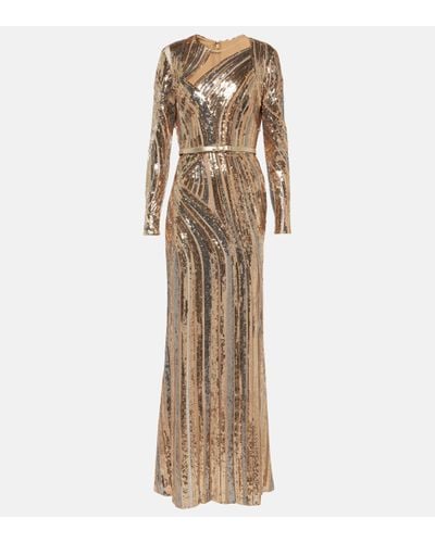 Elie Saab Sequined Tulle Gown - Natural