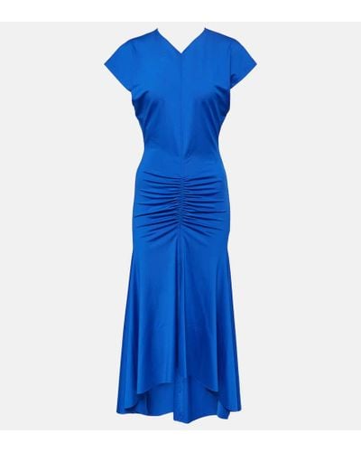 Victoria Beckham Vestido midi de jersey fruncido - Azul