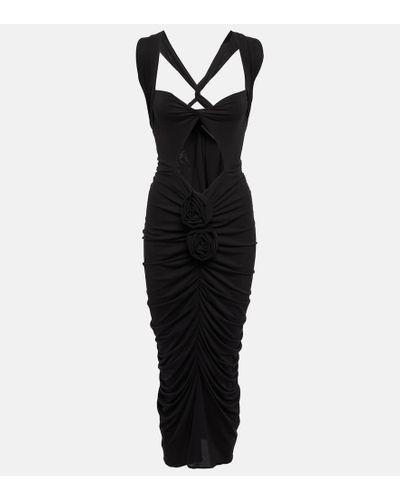 Magda Butrym Cupro Crepe Cutout Midi Dress W/ Flower - Black