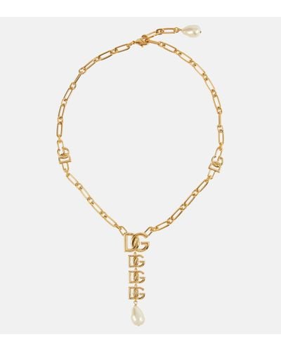 Dolce & Gabbana Dg Faux Pearl Pendant Necklace - Metallic