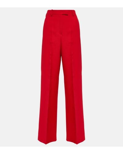 Valentino Pantalon droit a taille haute en soie - Rouge
