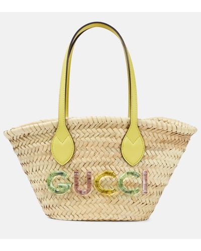 Gucci Small Logo Straw Basket Bag - Metallic
