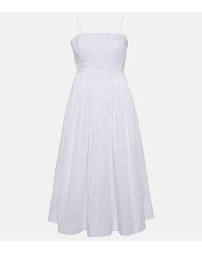 STAUD Bella Cotton Poplin Midi Dress - White