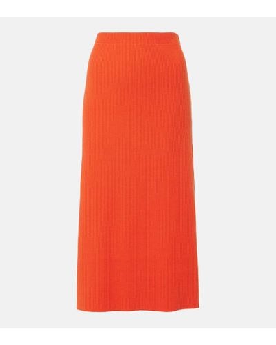 Vince Ribbed-knit Cotton-blend Midi Skirt - Red