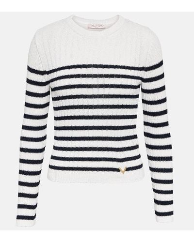 Valentino Striped Ribbed-knit Sweater - White