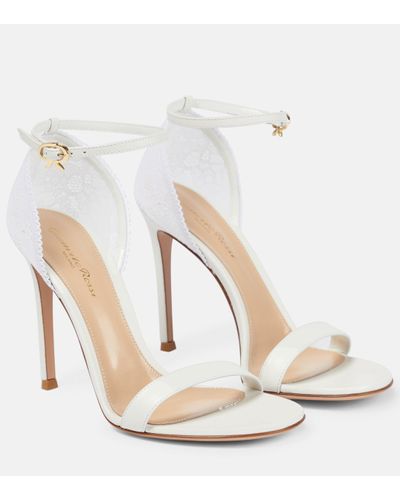 Gianvito Rossi Lace-trimmed Leather Sandals - White