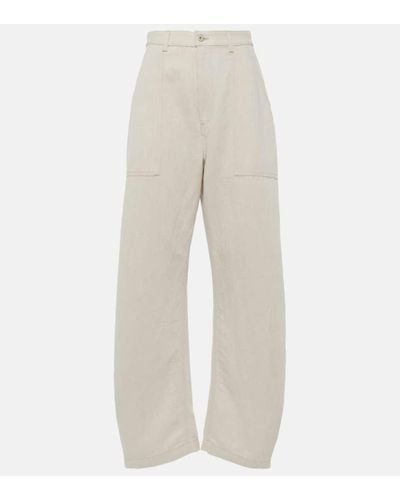 Loewe Balloon Cotton And Linen Wide-leg Pants - Natural