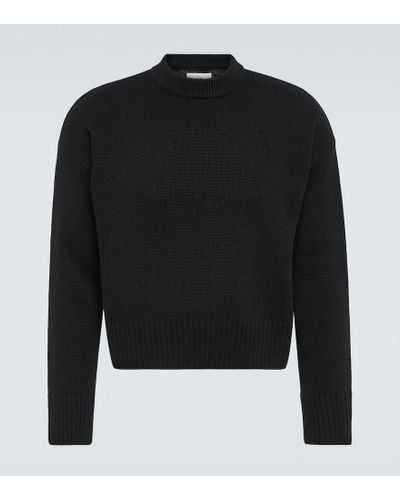 Ami Paris Cropped Wool And Cashmere Sweater - Black