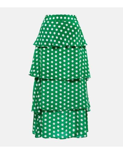 Alexandra Miro Frieda Tiered Polka-dot Chiffon Skirt - Green