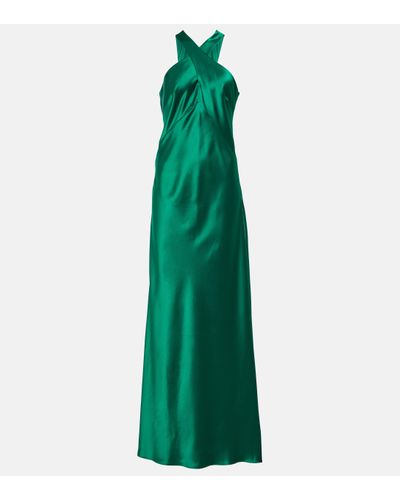 Galvan London Robe longue Evelyn en satin - Vert