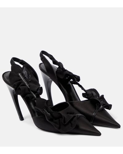 Nensi Dojaka Ruffled Satin Slingback Court Shoes - Black