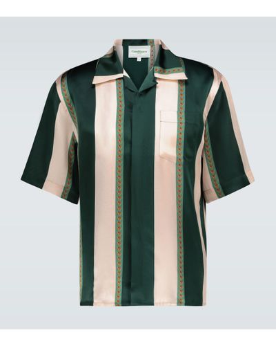 Casablancabrand Laurel Striped Relaxed-fit Silk Shirt - Green
