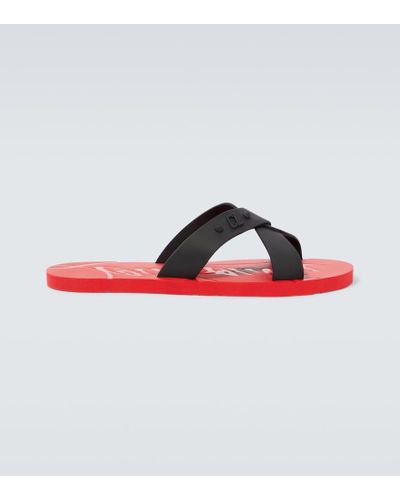 Christian Louboutin Men's Varsicool Red Sole Leather Slide Sandals