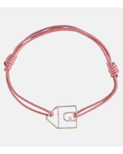 Aliita Casita Brilliante 9kt White Gold Charm Cord Bracelet With White Diamond - Red