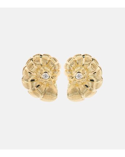 Sydney Evan Large Nautilus Shell 14kt Gold Earrings With Diamonds - Metallic