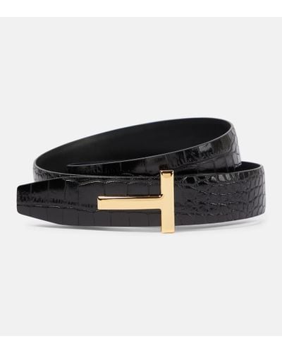 Tom Ford Monogram Croc-effect Leather Belt - Black