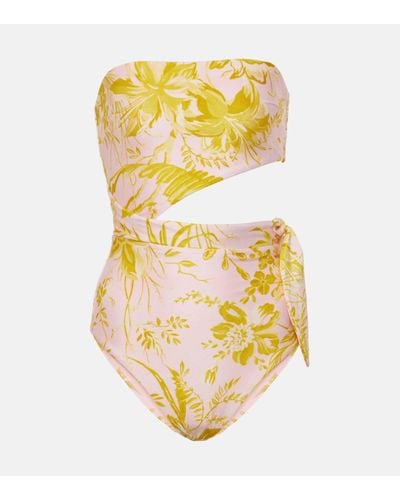 Zimmermann Golden Scarf Cut-out Floral Swimsuit - Metallic