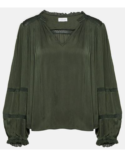 Velvet Koren Lace-trimmed Blouse - Green