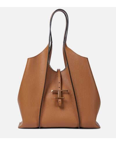 Tod's T Timeless Shopping Bag In Leather Medium - Brown