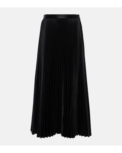 Alaïa Pleated Croc-effect Satin Midi Skirt - Black