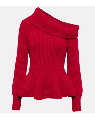 Alexander McQueen Pull asymetrique en laine et cachemire - Rouge