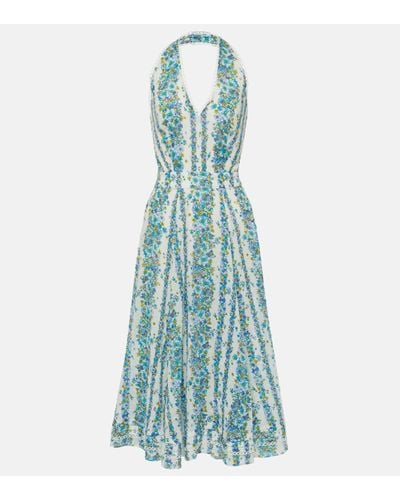 Poupette Beth Floral Halterneck Cotton Midi Dress - Blue
