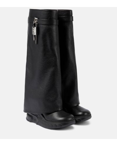 Givenchy Shark Lock Biker Boots In Grained Leather - Black