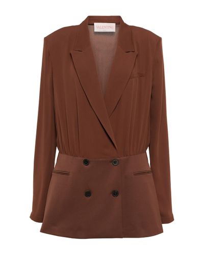 Valentino Silk Georgette And Wool Minidress - Brown