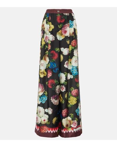 Dolce & Gabbana Pantalones anchos de seda floral de tiro alto - Multicolor