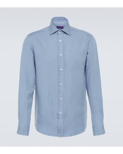 Ralph Lauren Purple Label Silk And Linen Canvas Shirt - Blue