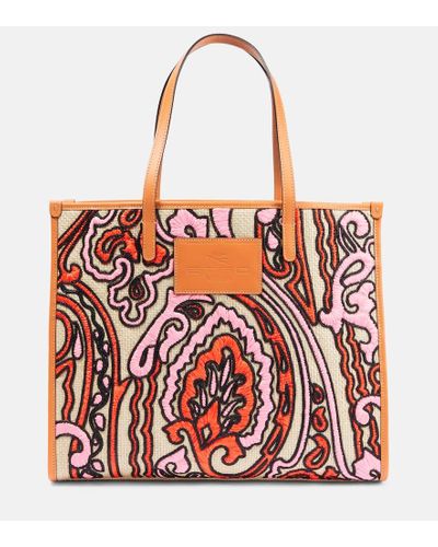 Etro Globtter Medium Rafia Tote Bag - Red