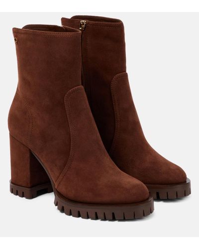 Gianvito Rossi Harlem Suede Platform Ankle Boots - Brown