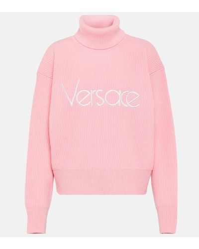 Versace Pull a col roule a logo - Rose