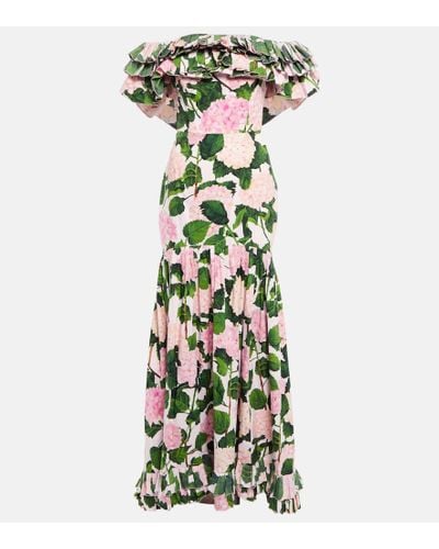 Oscar de la Renta Off-the-shoulder Ruffled Floral-print Cotton-blend Poplin Gown - Multicolor