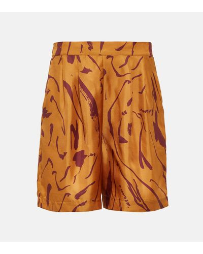 Asceno Carros Printed Silk Twill Shorts - Orange