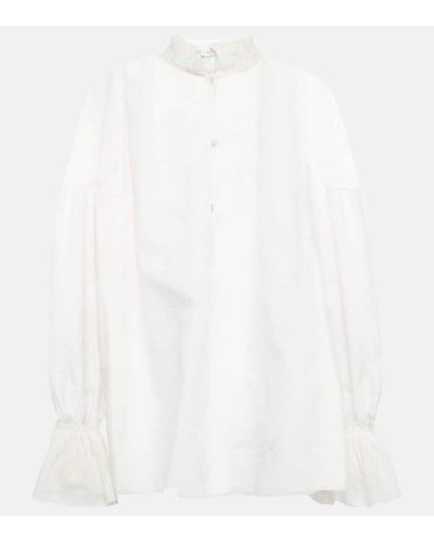 Etro Blusa de algodon y seda fruncida - Blanco