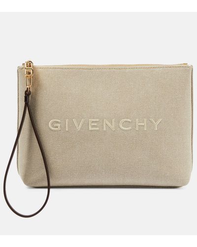 Givenchy Logo Embroidered Canvas Pouch - Natural