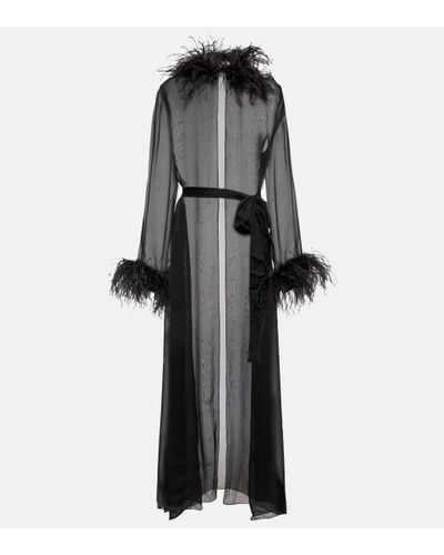 Oséree Oseree Plumage Feather-trimmed Chiffon Robe - Black
