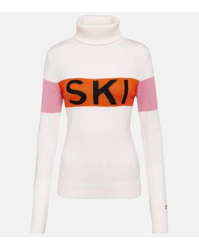 Perfect Moment Colorblocked Wool Turtleneck Sweater - White