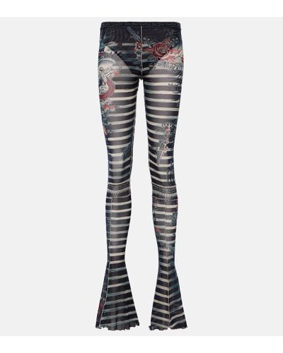 Jean Paul Gaultier Tattoo Collection Flared Pants - Blue