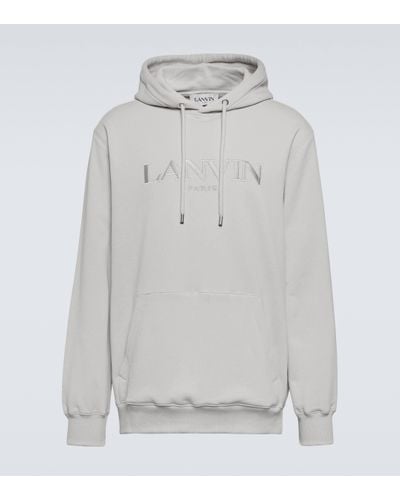 Lanvin Logo Embroidered Cotton Hoodie - Grey