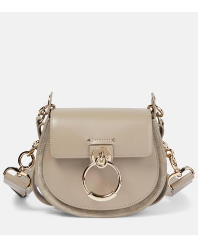 Chloé Tess Small Leather & Suede Shoulder Bag - Natural