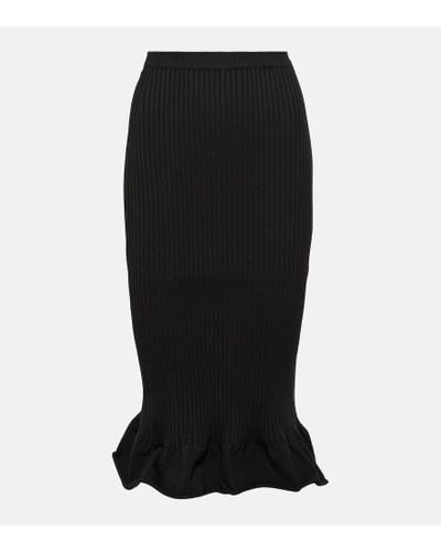 Khaite Sapphi Ribbed-knit Wool-blend Midi Skirt - Black