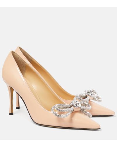 Mach & Mach Double Bow Patent Leather Court Shoes - Natural