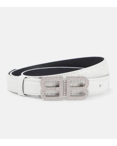 Balenciaga Bb Hourglass Thin Leather Belt - White