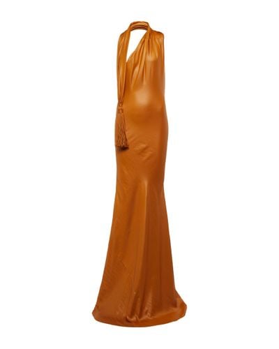 Bottega Veneta Tasseled Halterneck Gown - Orange